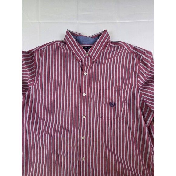 Chaps Men's Easy Care Size Large Maroon Long Sleeve‎ Striped Button Up Shirt - Picture 1 of 8